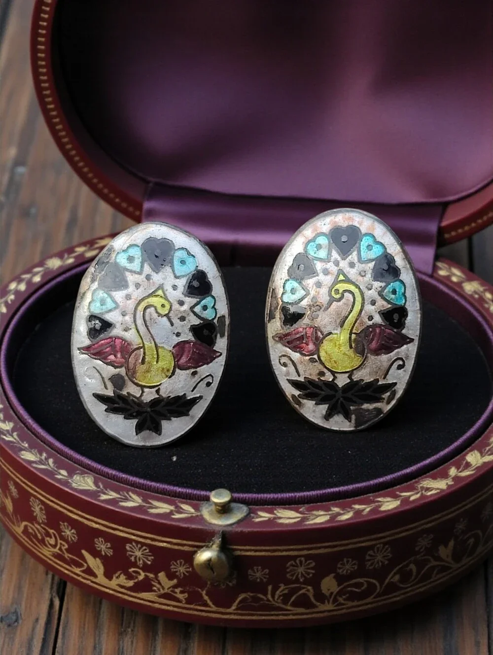🦚 Vintage Enameled Peacock Cufflinks